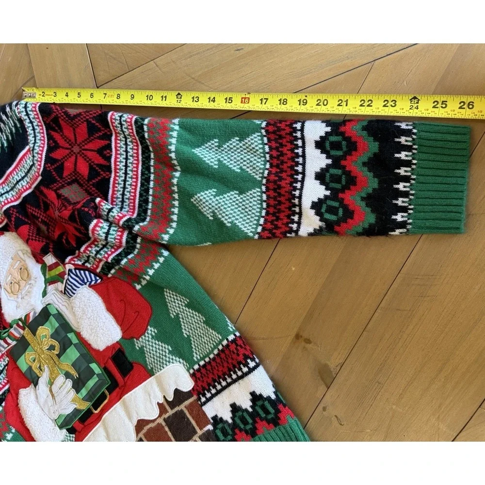 Holiday‎ Time Ugly Christmas Sweater XL 46-48 Santa Chimney 3D Knit Holiday